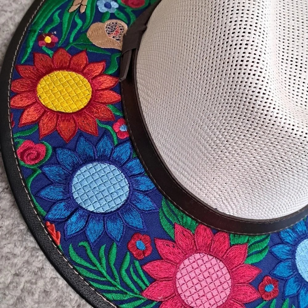 Embroidered Floral Wide Brim Hat
